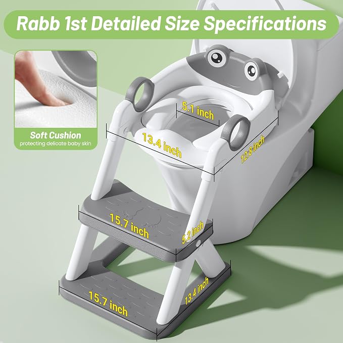 Potty Training Seat, Upgrade Toddler Toilet Seat for Kids Boys Girls, 2 in 1 Potty Training Toilet, Splash Guard Anti-Slip Pad Step Stool(Grey-Frog)