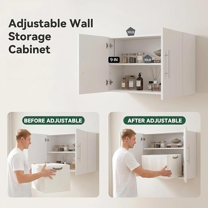 Wall Cabinet Set of 3, 36" W x 12" D x 20" H Wooden Wall Mounted Storage Cabinet, Double Door Cabinet with Soft Close, Metal Handle, Adjustable Shelf,for Kitchen, Garage, Laundry, Bathroom,White