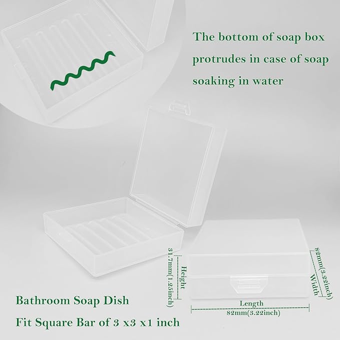 Square Soap Dishes Holder for Shower Travel Soap Container with Lid Lightweight Waterproof Soap Box for Dr. Squatch Men's Soap Bar for Traveling Toiletry Gym Bathroom (Clear)