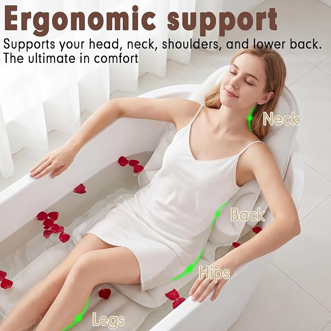 Deluxe Full Body Bath Pillow, 5D Bathtub Cushion - Stacking Cushions | Thickened Soft Relaxation Bathtub Pillow, Provides Support for The Neck, Back, and Shoulders— (Includes Bath Bombs)