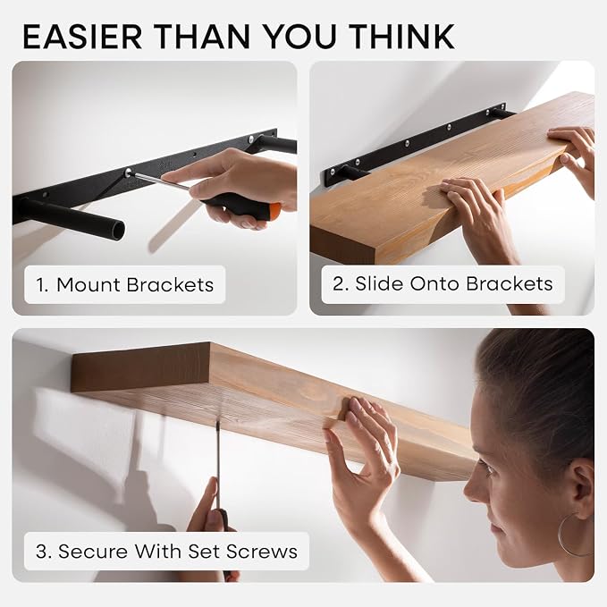 30 inch Golden Oak Floating Shelf, High End Solid Real Wood 30inch Small Floating Shelves for Wall Mounted, Oak Wooden 30in Floating Shelves, Heavy Duty Bracket, 30 X 6.5 X 1.75 in, Set of 4