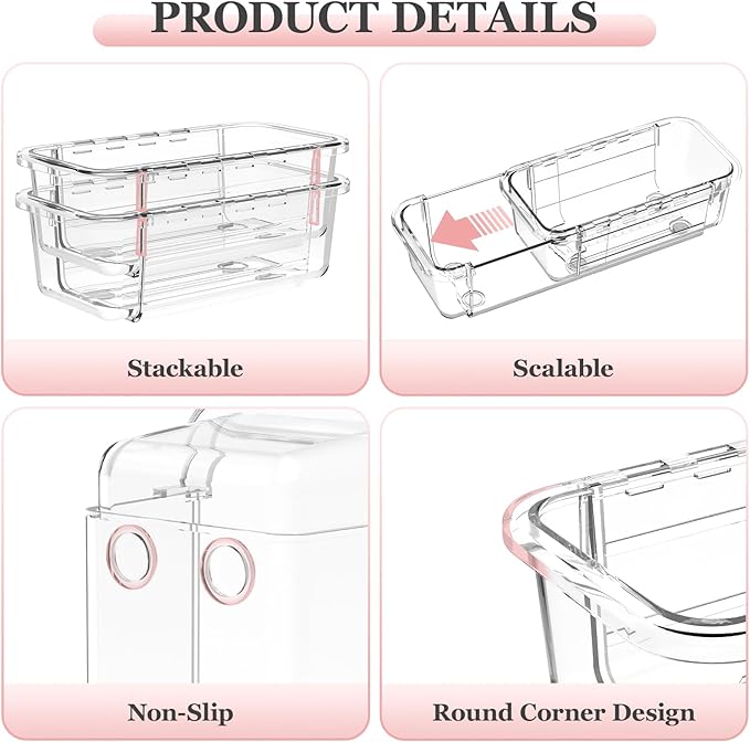 DILIBRA 12 Pcs Clear Extendable Drawer Organizer, Adjustable Drawer Storage | 2-Size Desk Drawer Organizer, Plastic Non-Slip Storage Bins for Makeup Cosmetic Jewelries Utensils Stationery Dressers Tool