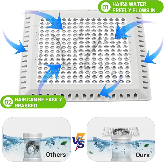 Aluvor Shower Drain Hair Catcher,Quality Shower Strainer Drain Cover | Square Hair Catcher Shower Drain for Bathroom Floor, Shower Hair drain Catcher to Keep Away from Clogged Drain -No Rust!