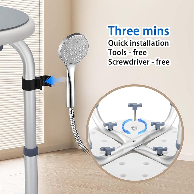 Adjustable Bath Seat, Bathroom Bathtub Shower Chair Stool for Elderly and Disabled, Seniors Tub Transfer Bench for Inside Shower (Grey, Basic Version)