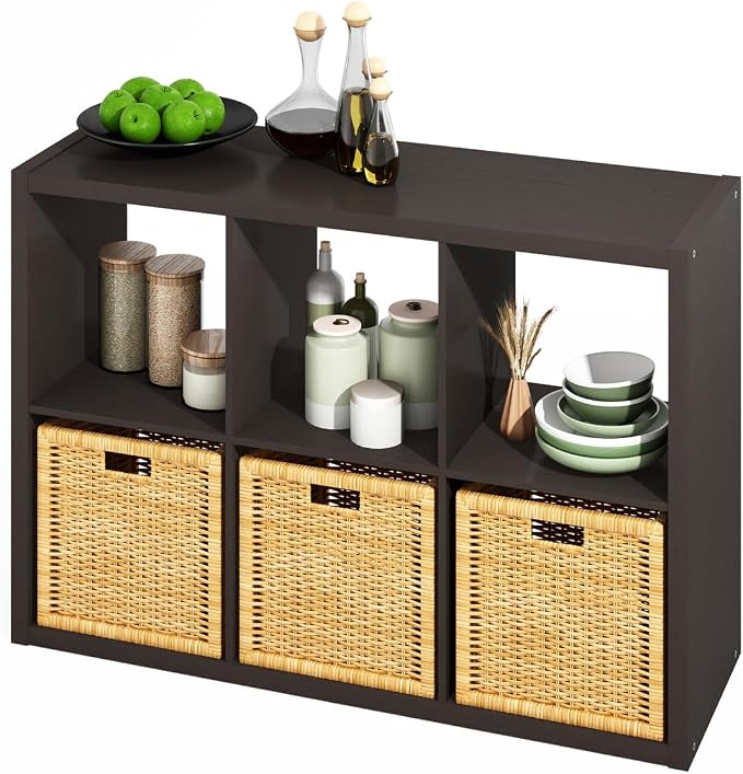 Furinno HERMITE 6-Cube Kitchen Island, Extra Thick Coffee Bar, Dark Oak | Kitchen Storage, Bakers Rack, for Pantry Organizers and Storage, Kitchen Organization