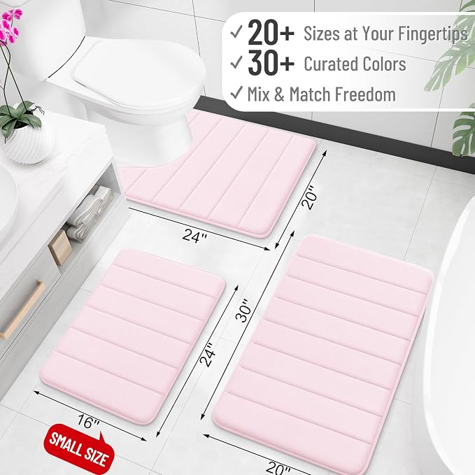 OLANLY Memory Foam Toilet Rugs U Shaped 24x20, Super Soft and Absorbent | Pink, Quick Dry Commode Contour Bath Rugs, Machine Washable Toilet Mat, Comfortable Bathmat Carpet for Bathroom Floor