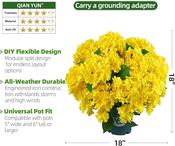 Artificial Hydrangea Bush – 20 Inch Potted Faux Hydrangea Plant, UV Resistant Outdoor Hydrangea Artificial Plants for Front Porch, Garden, Patio & Indoor Decor