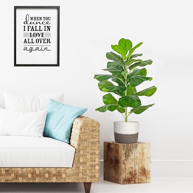 Artificial Fiddle Leaf Fig Tree/Faux Ficus Lyrata for Home Office Decoration, 30.5" Tall, with Cotton Rope Basket