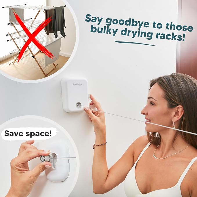 Retractable Clothesline Indoor Outdoor Clothes Line | Heavy Duty Clothes Drying Laundry Line | Wall Mounted Drying Rack Clothing Line