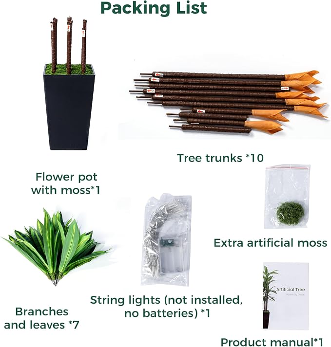 Artificial Dracaena Tree 5FT, Fake Plants with Black Tall Planter - Fake Tree Tall Faux Plants Indoor Floor Plant with Moss - Artificial Plants Indoor for Office Living Room Home Decor