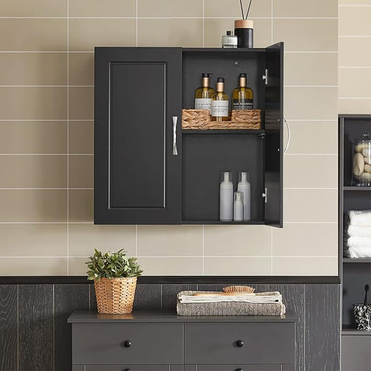 Haotian Wall Cabinet, Bathroom Storage, 23.6 x 11.8 x 23.6 in, MDF, Black | Floating Wall Storage Medicine Cabinet With Adjustable Shelf, Multi-Use Bathroom Cabinet For Entryway & Bathroom, FRG231-SCH