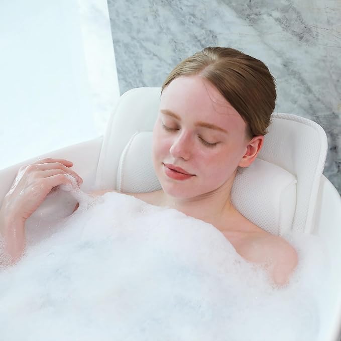 AEROiVi Full Body Bath Pillow with Lumbar Pillow Bathtub Cushion with 14 Suction Cups 3D Air Mesh Fit Any Tub Luxury Bathroom Accessories | Relaxing Soft Bathtub Cushion with laundry bag 3D Air Mesh Fit Any Tub Bathroom Accessories Washable Quick-Dry