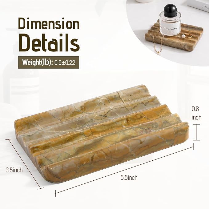 Karibiber Marble Soap Dish, Bar Soap Dish Shower, Green Olive Bathroom Soap Holder, Stone Sponge Holder for Kitchen Sink
