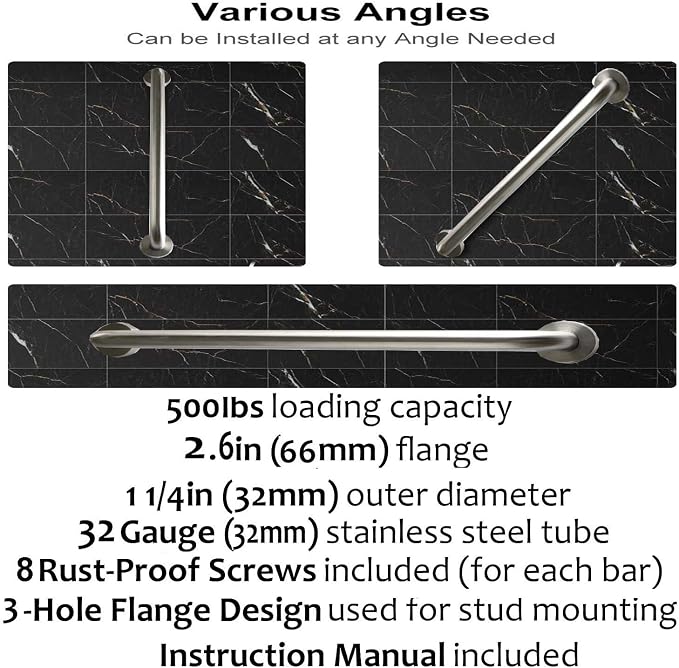 2 Pack 24 Inch Shower Grab Bar, iMomwee Satin Brushed Nickel Stainless Steel Bathroom Grab Bar Handle,Shower Balance Bar,Safety Hand Rail Support,Handicap Elderly Senior Assist Handle(1.25" Diameter)