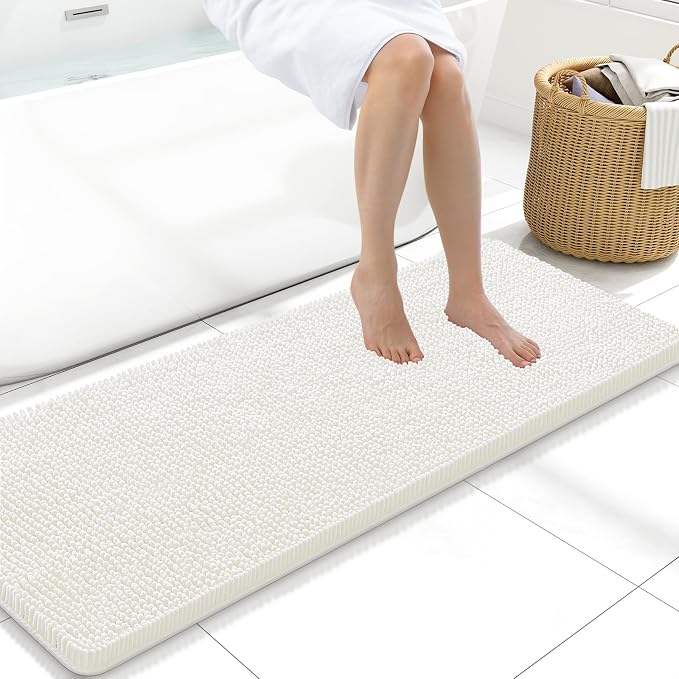 Arotive Bathroom Rugs 47x17, Soft Absorbent Shaggy Chenille Bath Rugs | Ivory, Machine Washable Rubber Backing Bath Mats for Bathroom Floor Tub and Shower Home Decor Accessories