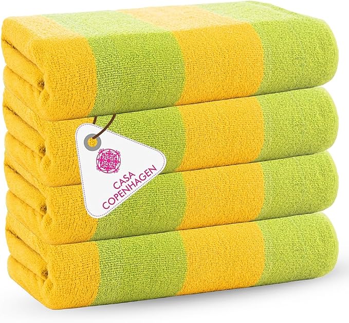 CASA COPENHAGEN Malibu Beach Towels Designed in Denmark Rough and Tough, Quick Dry, for Pool, Bath & Shower 30x60 inches 4 Pieces Cotton Beach Bath Towels Set - Green