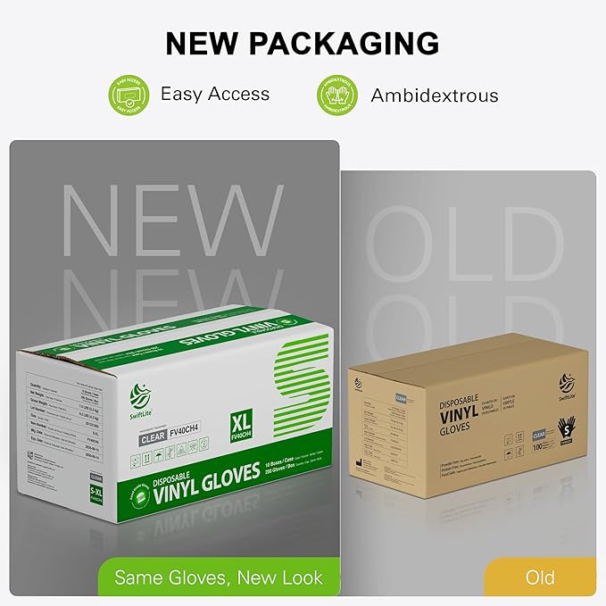 Disposable Vinyl Gloves, Food Safe | Latex-Free Powder-Free Clear Plastic Gloves for Cooking, House Cleaning, Food Prep