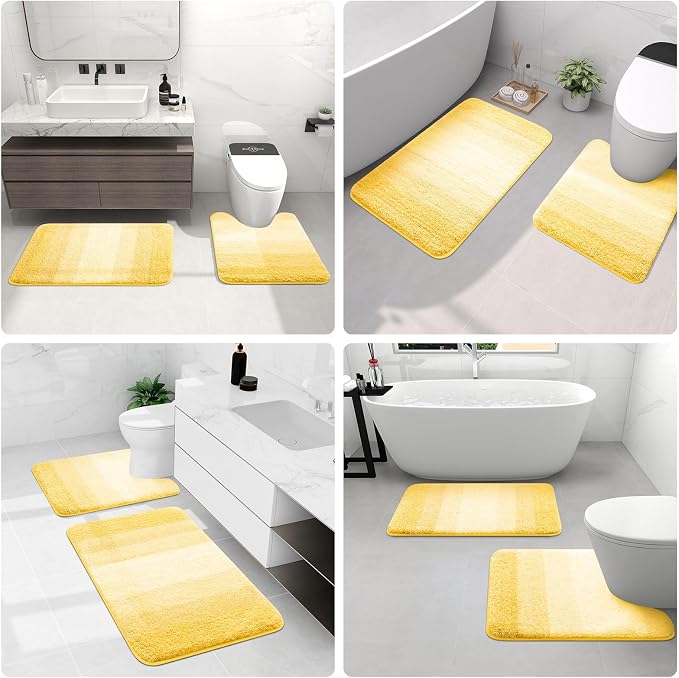 Arotive Microfiber Bathroom Rugs, Shaggy Soft Absorbent Bath Rug, 24x16 | Yellow, Rubber Backing Thick Plush Machine Washable Dry Bath Mats for Bathroom, Tub and Shower, Rectangular