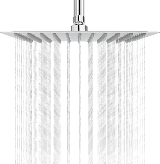 NearMoon Rain Shower Head, High Flow Stainless Steel Square Rainfall Shower, High Pressure Design, Awesome Shower Experience Even At Low Water Flow (10 Inch, Chrome Finish)