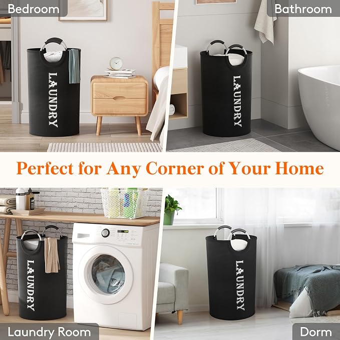 Lifewit 120L 2-Pack Large Laundry Basket, Collapsible Laundry Hamper with Aluminum Handles, Waterproof Freestanding Dirty Clothes Hampers for Laundry Room Bedroom Dorm Bathroom, Black | Collapsible Large Laundry Hamper, Waterproof Fabric, Freestanding ...