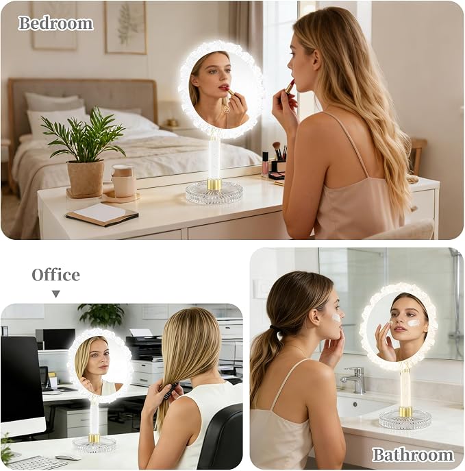 10-Inch Lighted Makeup Mirror, 3 Color Modes, Adjustable | Angle-Adjustable Vanity Mirror with 80 LED Lights; short press to change color temperature, long press for 0-100% dimming