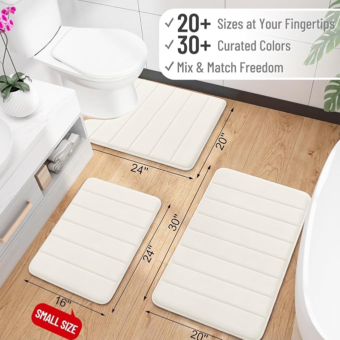 OLANLY Memory Foam Bath Mat 35x24, Super Soft and Absorbent Bathroom Rugs | Ivory, Quick Dry Bath Rug, Machine Washable Shower Floor Mats, Bathmat Carpet for Bathroom Floor, Tub and Shower