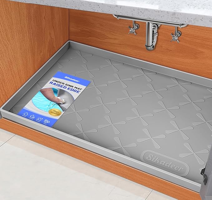 Waterproof Under Sink Mat 25" x 22" Silicone Mat Cabinet Protector | Heavy Duty Kitchen Cabinet Liner, Easy Press Drain, Home Essentials for Pet Feeding, Boots, Bathroom, Organizers & Storage