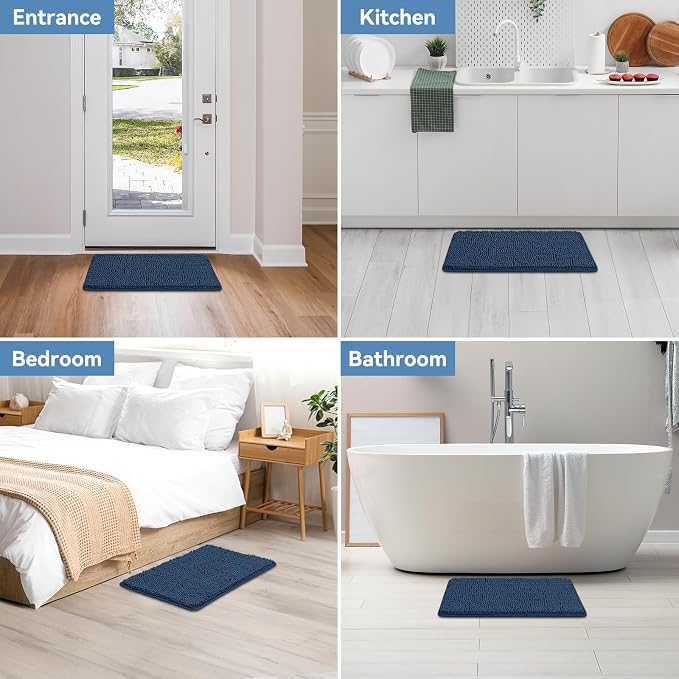 Bcoimo Small Bath Rug Mat,Chenille Extra Soft Navy Bathroom Mats for Floor | Non Slip with Rubber Backing Bathroom Rugs;High Absorbent And Quick Dry Microfiber mat; Machine Washable;Extra Soft Bath Rug