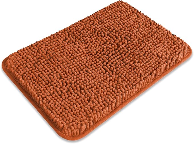 Small Bathroom Rug 12"x18" – Washable and Absorbent Bath Mat, Non Slip, Thick Soft Chenille Bath Rugs for Bathroom, Shower, Sink, Dog mat(Burnt Orange)