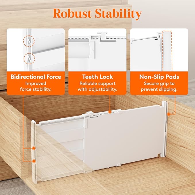 Lifewit 8" Tall Drawer Dividers, Adjustable Deep Drawer Organizer Clothes | 8 Pack 13.8"-22.2" Expandable White Plastic Separators for Dresser, Kitchen, Cabinet, Closet, Office Organization & Storage