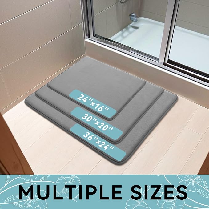 Smiry Memory Foam Bath Mat 59x24, Extra Soft and Absorbent Bathroom Rugs | Grey, Quick Dry Machine Washable Non-Slip Bath Mat for Bathroom Floor, Shower and Tub