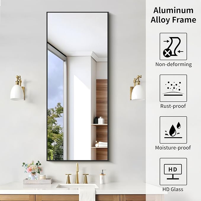 KOCUUY Black Bathroom Mirror, 20x48 Inch Rectangle Mirror for Over Sink, Modern Decorative Wall Mirror for Bedroom Living Room Bathroom, Hang Horizontal/Vertical