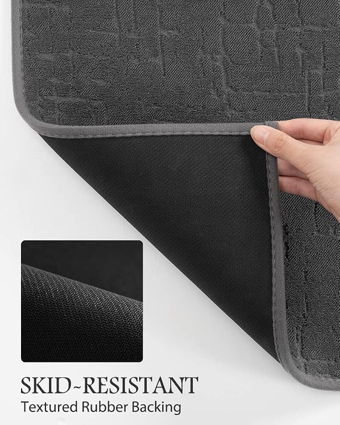 AMOAMI-Bath Mat-Absorbent Quick Dry Bathroom Floor Mats-Washable Rubber Backing Bath Mats for Bathroom Rugs Fit Under Door-Bath Rug for in Front of Sink Bathtub Shower Room, Dark Grey 24''x70''