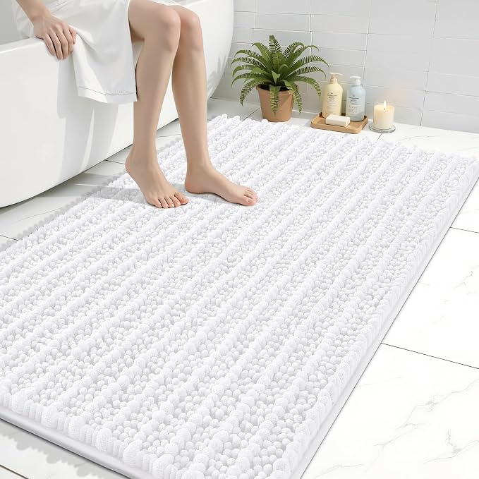 Arotive Bathroom Rugs Mat 40x32, Soft Absorbent Chenille Shaggy Bath Mat | White, Machine Wash Dry, Bath Rugs for Bathroom Floor, Tub and Shower, Home Decor Accessories