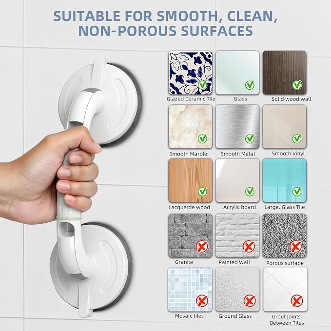 Upgraded Version Grab Bars for Bathtubs and Showers Suction Grab Bar, Heavy Duty Safety Shower Grab Bars for Seniors and Elderly, Handicap Bars for Bathroom Waterproof, White