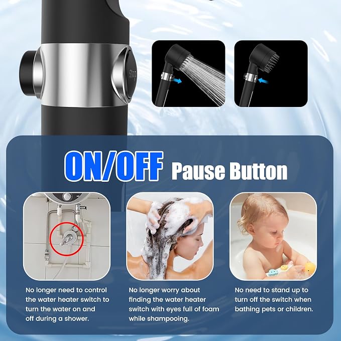 Filtered Shower Head with Handheld,High Pressure Shower Heads with Filters | ON/OFF Switch,4 Spray,Built-in Power Wash,Detachable Showerhead,Silicone Massage Brush,Balck,Water Softener