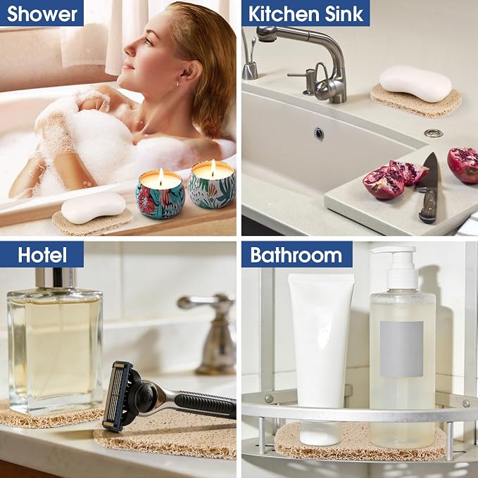 8 Pack Soap Holder, Beige Bar Soap Saver Dish for Shower, 4.5" x 3" | High-Efficiency Drainage & Non-Slip, Lift Pads Sponge Tray for Kitchen Sink, Bathroom, Travel, Hotel Cleaning Supplies