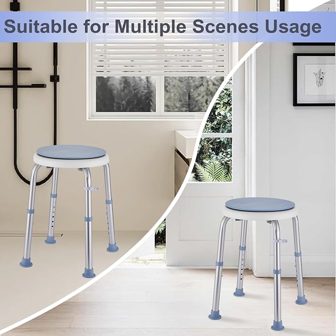 Shower Stool Chair for Inside Shower,360° Swivel,Light Blue,300LBS | 6-Level Adjustable Height Bath Chair,Shower Seat Stool for Bathroom,Upgrade Small Corner Stool for Seniors