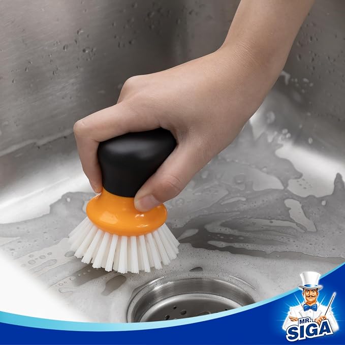 MR.SIGA Dish Scrub Brush, Palm Brush Dish Scrubber, Orange, Pack of 2 | Kitchen Brushes for dishes, pans, pots, sink cleaning, palm scrubber, palm scrub brush, dish scrubber