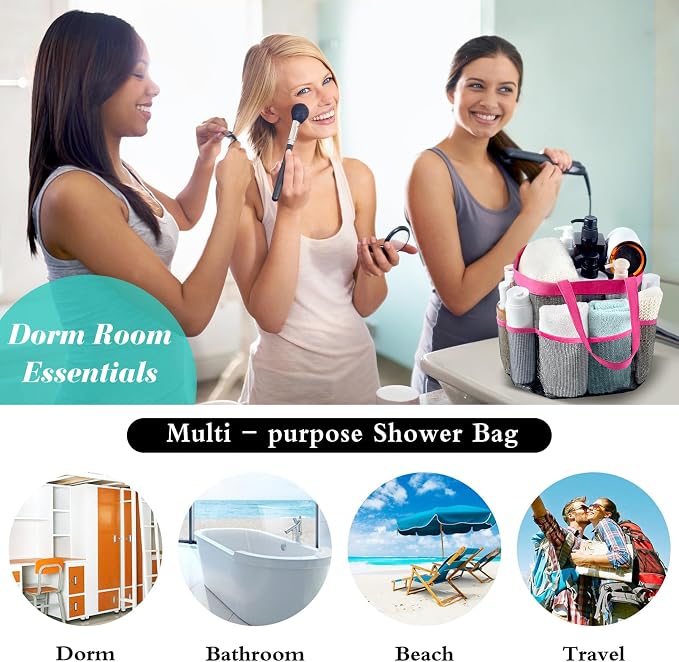 Mesh Shower Caddy Portable - 9 Pockets, Shower Bag for Dorm Room Camping | 2 Handle Quick Dry Shower Bag College Dorm Room Essentials Large Capacity Hanging Basket for Bathroom Travel Swimming Gym