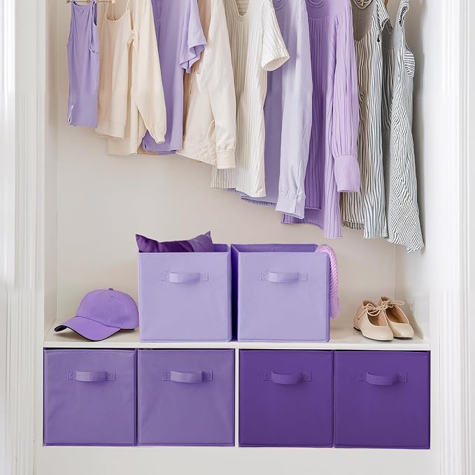 Cupic Cupid 6-Pack 13x13 Storage Cube Bins, Fabric Cubes, Purple Gradient | Foldable, Reinforced Front Handle, Holds Toys, Books, Accessories, Fits Closet, Shelves, Playroom, Office, Cubby