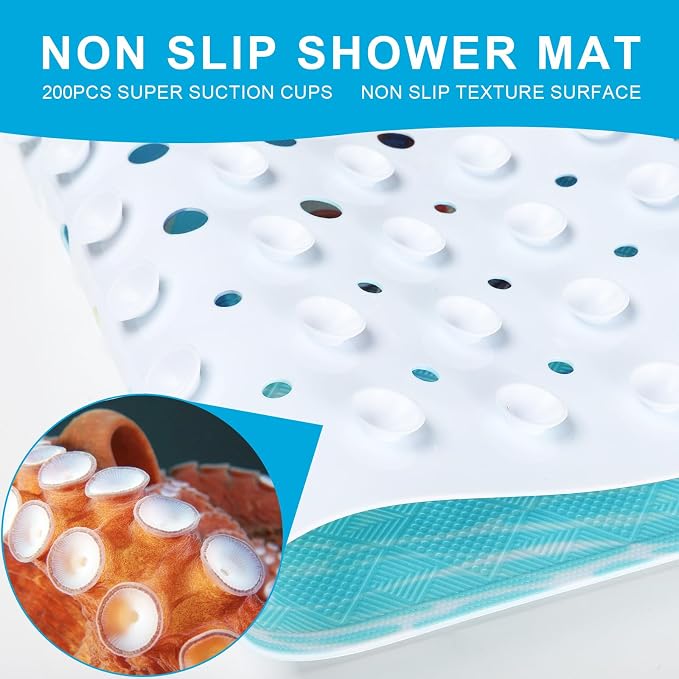 Baby Bath Mat for Tub Non Slip Kids Bath Mat - 40''x16'' Extra Long Cartoon Bathtub Mat Non Slip Kids Shower Mat Eco-Friendly Toddler Bath Mats with Suction Cups, Machine Washable