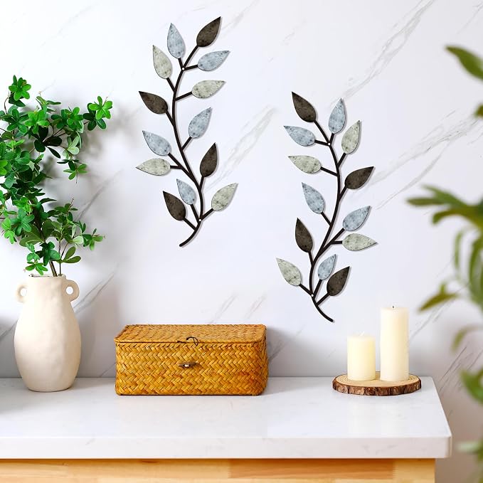 Zhengmy 2 Pcs Metal Leaf Wall Art Vine Branch Decor,Pastel Colors