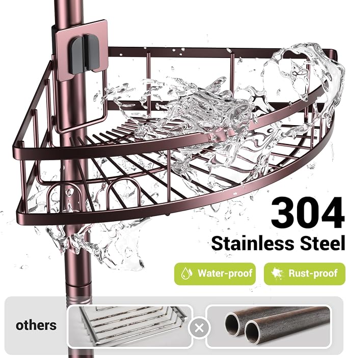 Standing Corner Shower Caddy - Rustproof Bathroom Shower Stand Shelf | 4-Tier No Drill Organizer with Adjustable Baskets, Large Capacity for Tall Shampoo Bottles, Fits Renters Apartments Bathtub