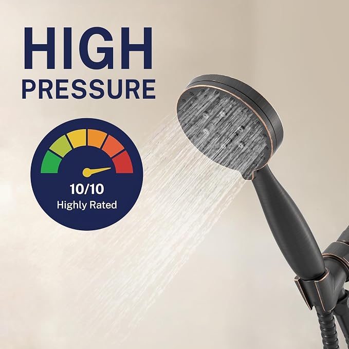 HammerHead Showers® Solid Metal 3-Spray Handheld Shower Head with Long Hose and Holder - OIL RUBBED BRONZE - 2.5 GPM High Pressure Shower Head with Handheld Sprayer - WIDE, MASSAGE, and MIST Sprays