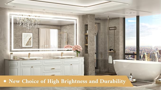 72 x 36 LED Bathroom Mirror with Lights, Brighter Front and Backlit Led Lighted Vanity Mirror Wall Mounted, 3-Color Dimmable Light up Anti Fog Mirror, Waterproof, Shatterproof Tempered Glass
