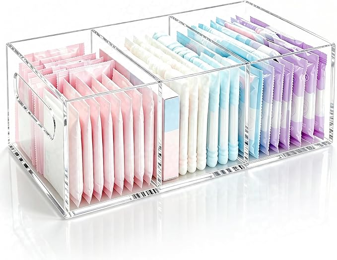 Tampon and Pad Organizer, Bathroom Under Sink Organizer Tray for Feminine Hygiene Products, Clear