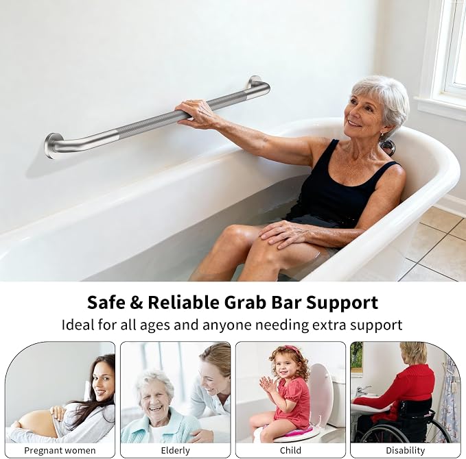 ZUEXT 2 Pack 42 Inch Extra Long Brushed Nickel Anti Slip Safety Grab Bar | Stainless Steel Bathroom Safety Assist Handle, Heavy Duty Wall Mounted, Balance Support Rail for Seniors Handicap, 1.25" Dia