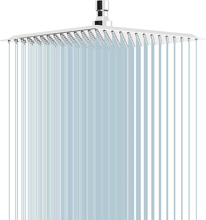 10 Inch Rain Shower Head High Pressure Rainfall Shower Head Chrome | Square Rain Bathroom Showerhead, High Flow, Large Stainless Steel, Ceiling Mounted, Wall Mounted, Waterfall Full Body