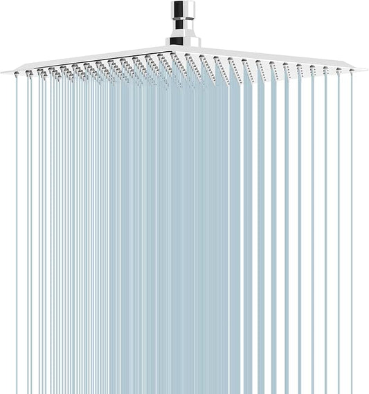 10 Inch Rain Shower Head High Pressure Rainfall Shower Head Chrome | Square Rain Bathroom Showerhead, High Flow, Large Stainless Steel, Ceiling Mounted, Wall Mounted, Waterfall Full Body